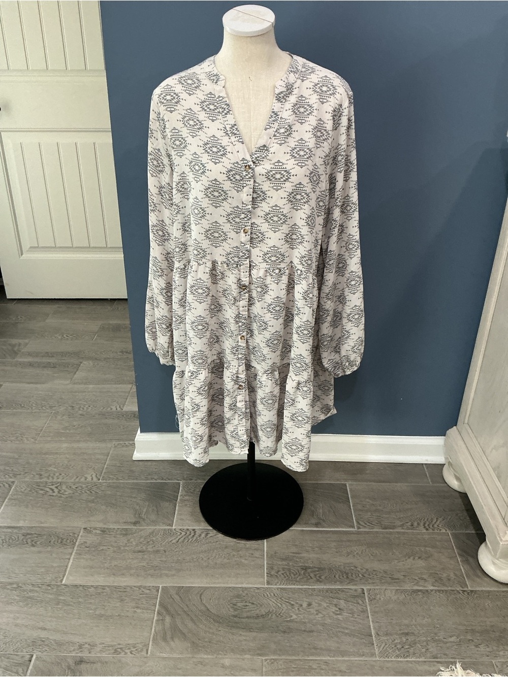 Simply Southern Cream & Gray Printed Mini Dress